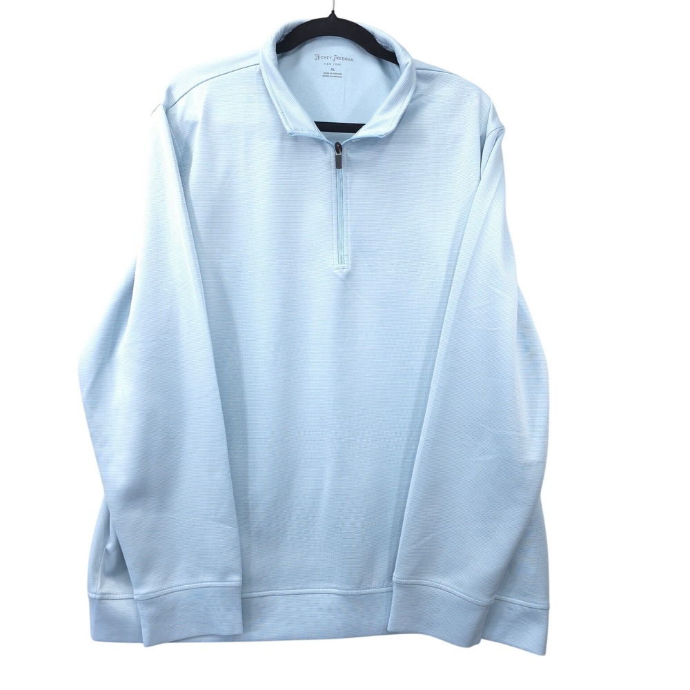 Hickey Freeman Men XL 1/4 Zip Pullover Light Blue Stripe Performance Golf Resort